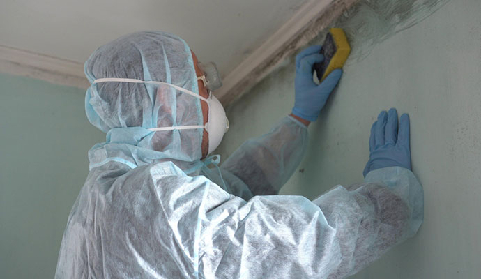 A Man Cleaning Mold from Wall Using Spray Bottle