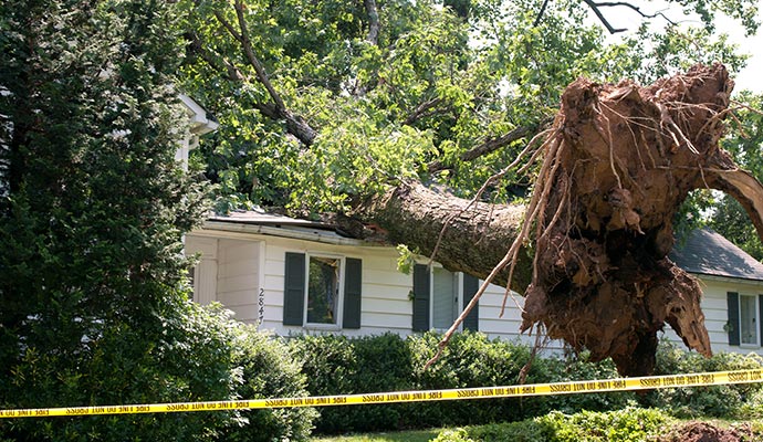 Storm damaged house