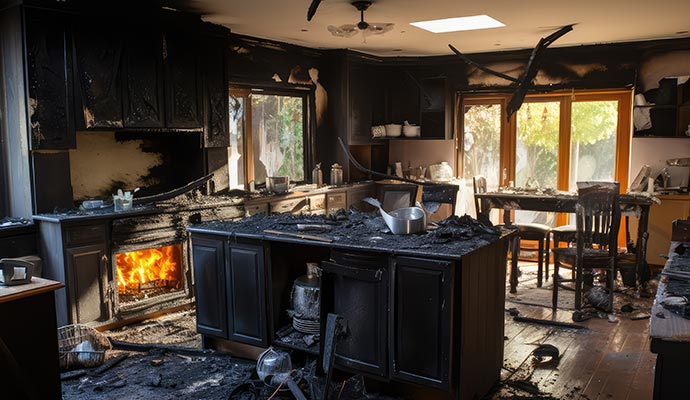 fire damaged kitchen