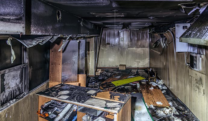 Fire damaged room