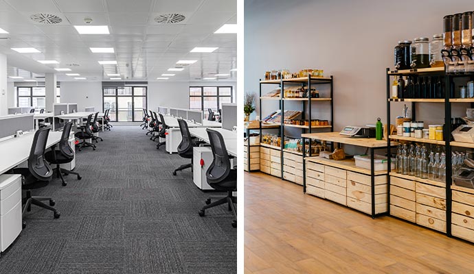 Collage of office and retail space