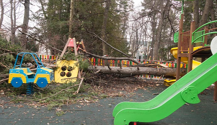 Wind damaged children's playground