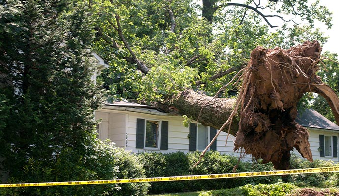Wind damaged house roof