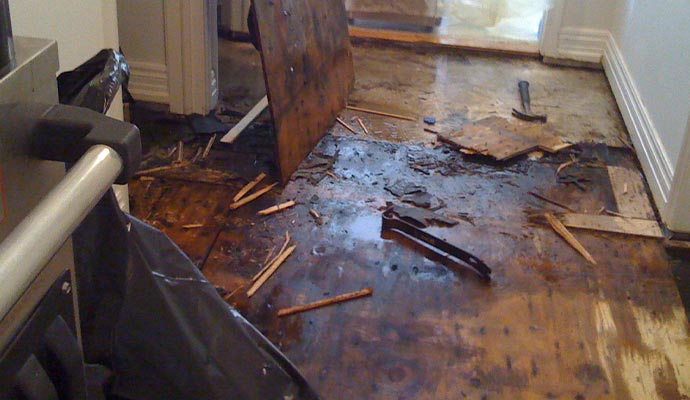 Water damage wooden floor