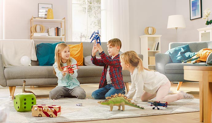 Child playing in a clean room